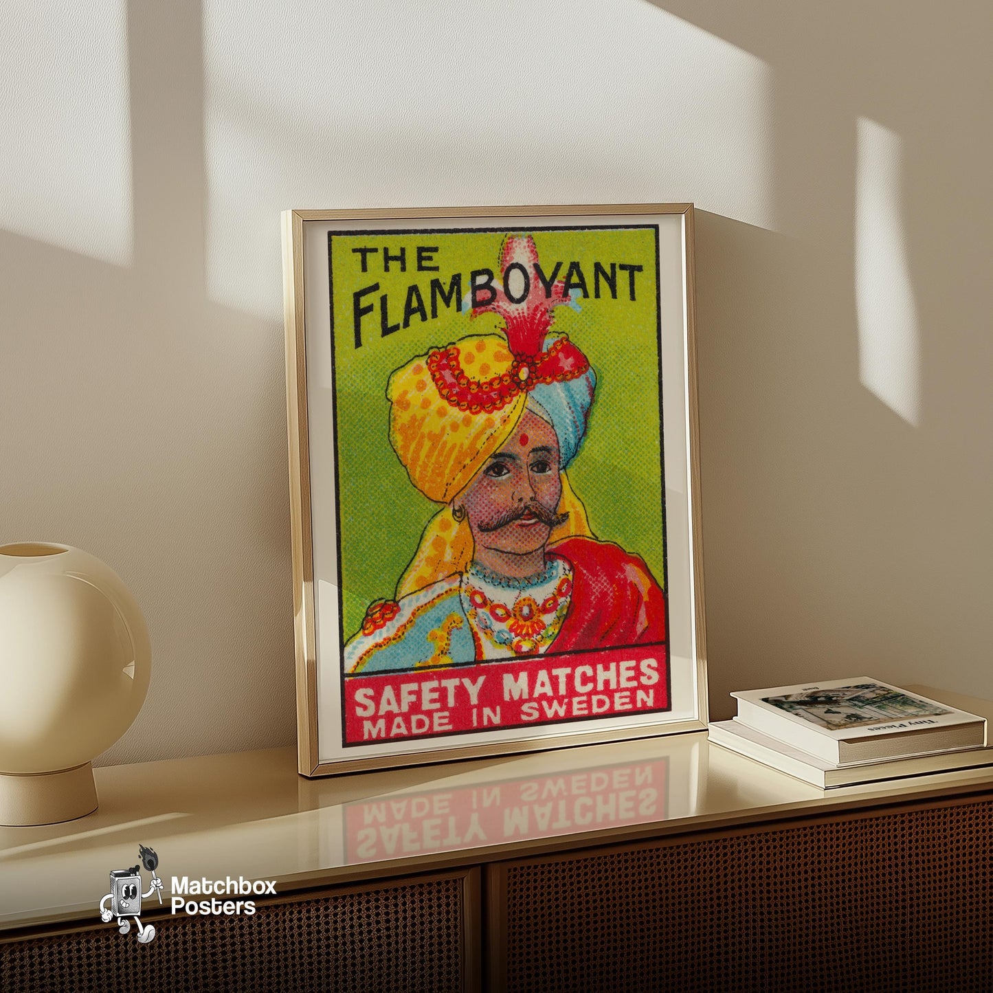 Turbaned Man - vintage matchbox label print - size comparison