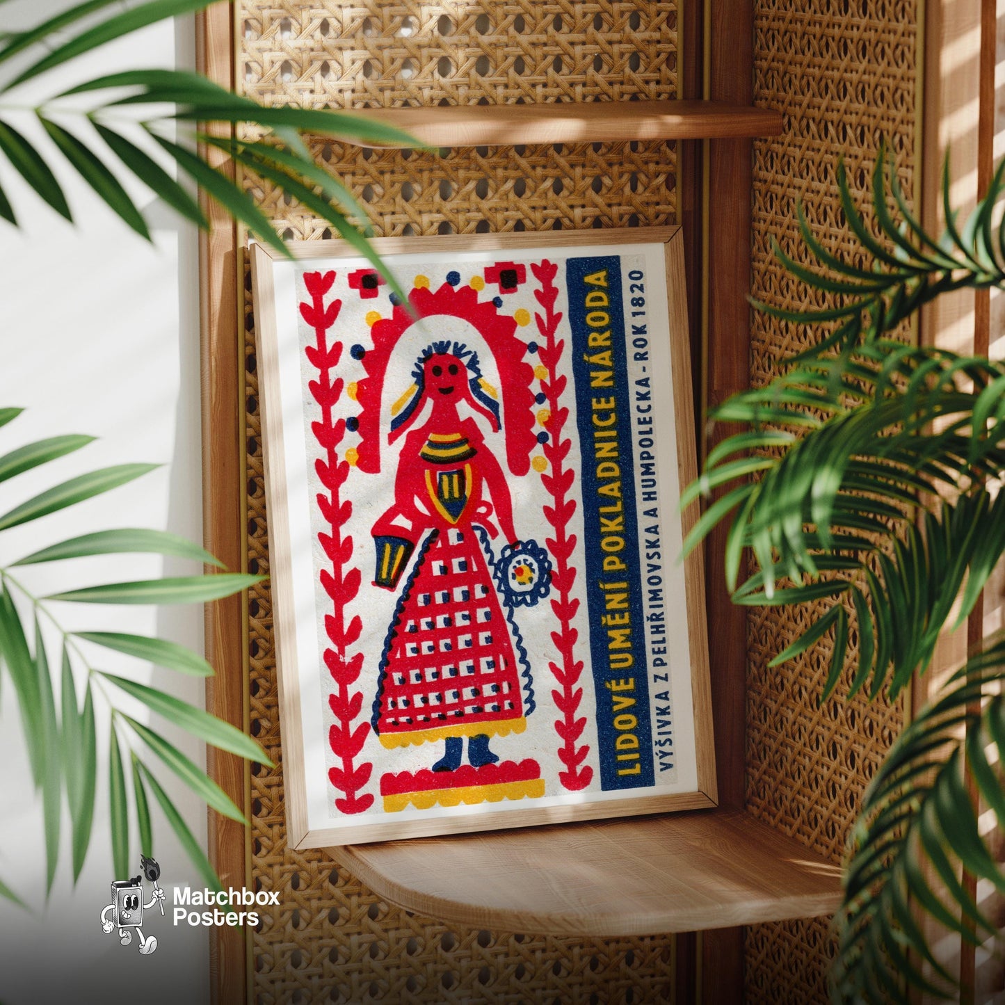 Folk Woman - vintage matchbox label print - office wall