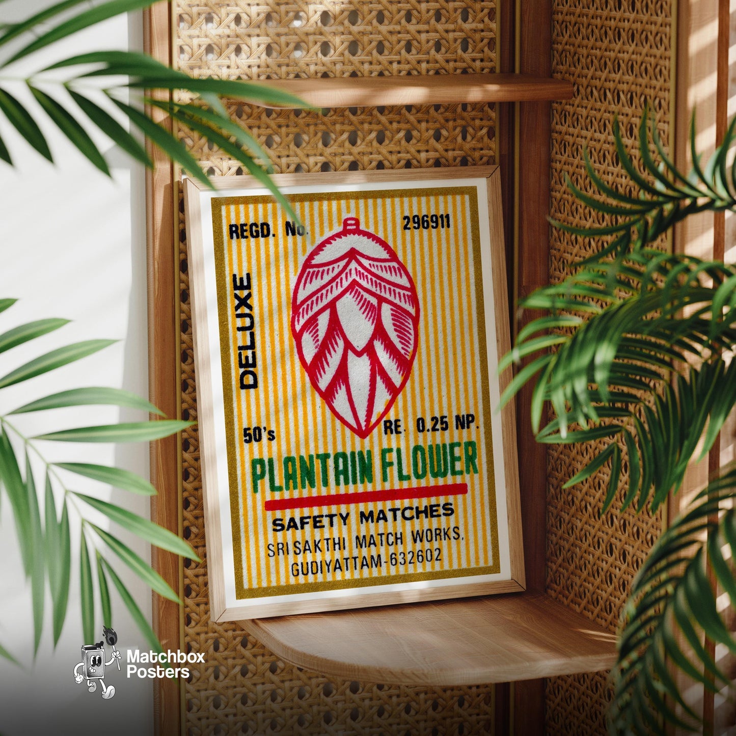 Plantain Flower - vintage matchbox label print - office wall