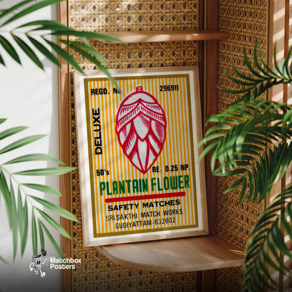 Plantain Flower - vintage matchbox label print - office wall