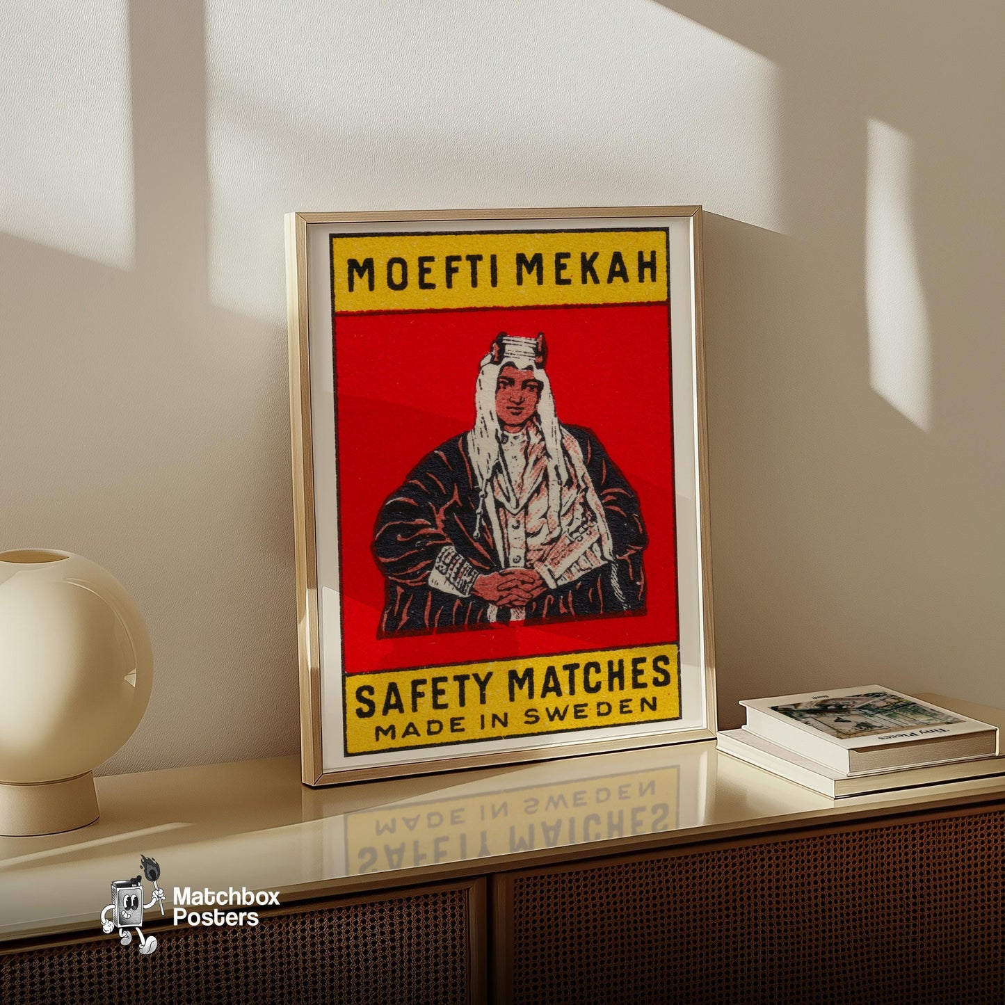 Moefti Mekah - vintage matchbox label print - size comparison