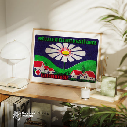 Large Daisy - vintage matchbox label print - office wall