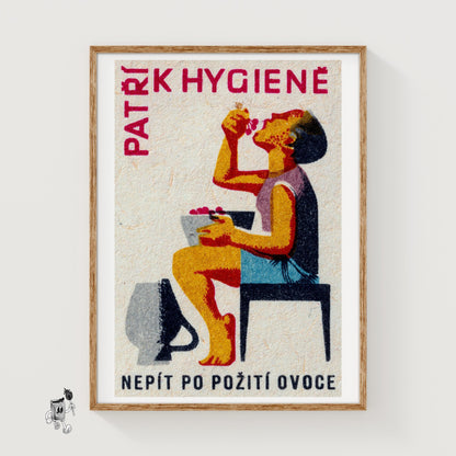 Boy Eating Grapes - vintage matchbox label print