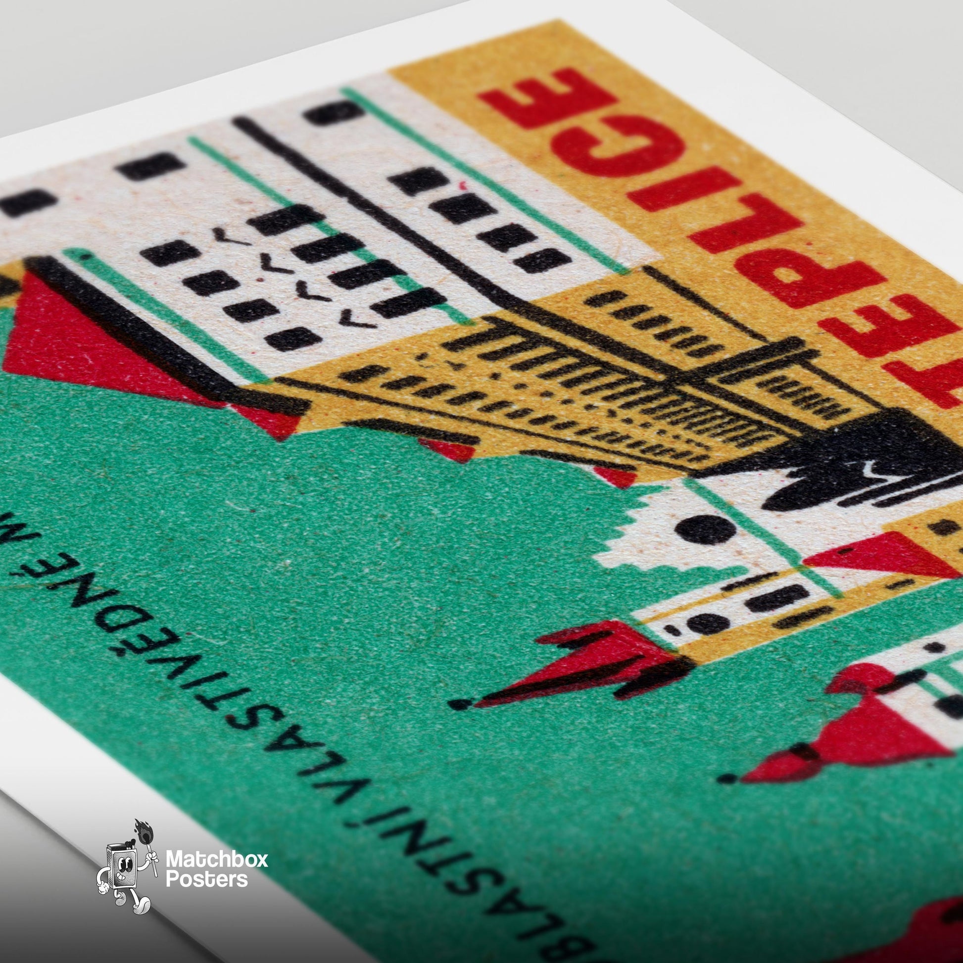 Illustration Of Teplice Buildings - vintage matchbox label print - close-up detail