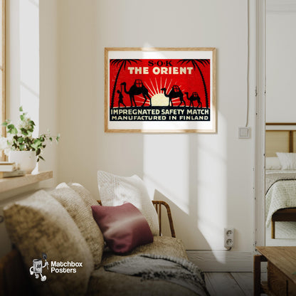 Silhouette Of Camels - vintage matchbox label print - living room mockup