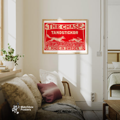 The Chase - vintage matchbox label print - living room mockup