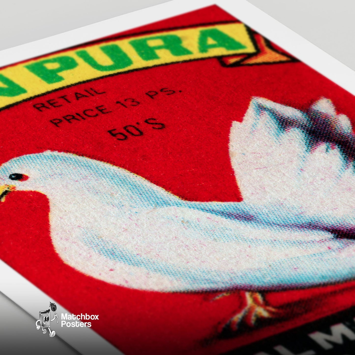 White Dove - vintage matchbox label print - close-up detail