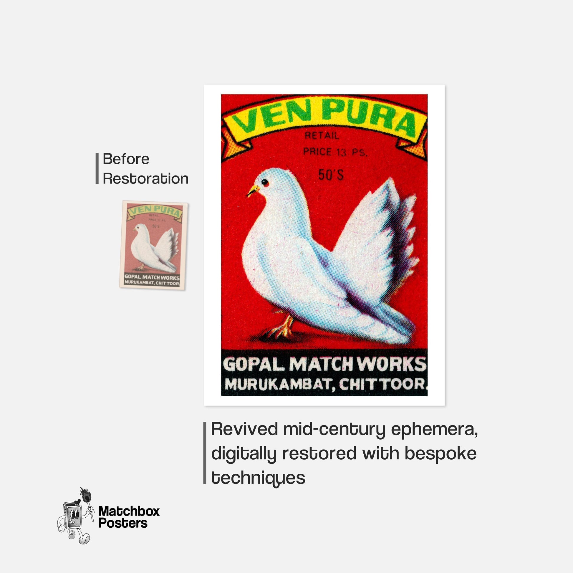 White Dove - vintage matchbox label print - framed wall art preview