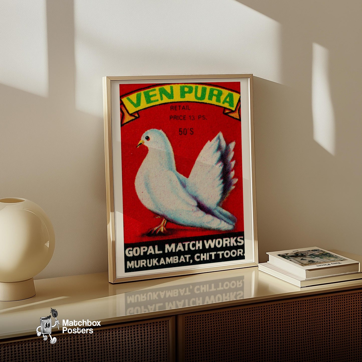 White Dove - vintage matchbox label print - size comparison