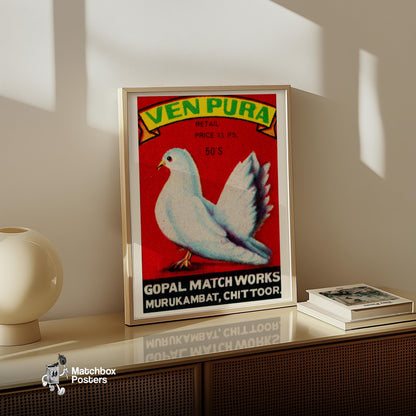 White Dove - vintage matchbox label print - size comparison