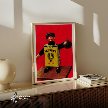 Footballer Toy Figure - vintage matchbox label print - size comparison