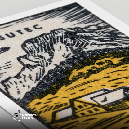 Mountain Scene - vintage matchbox label print - close-up detail
