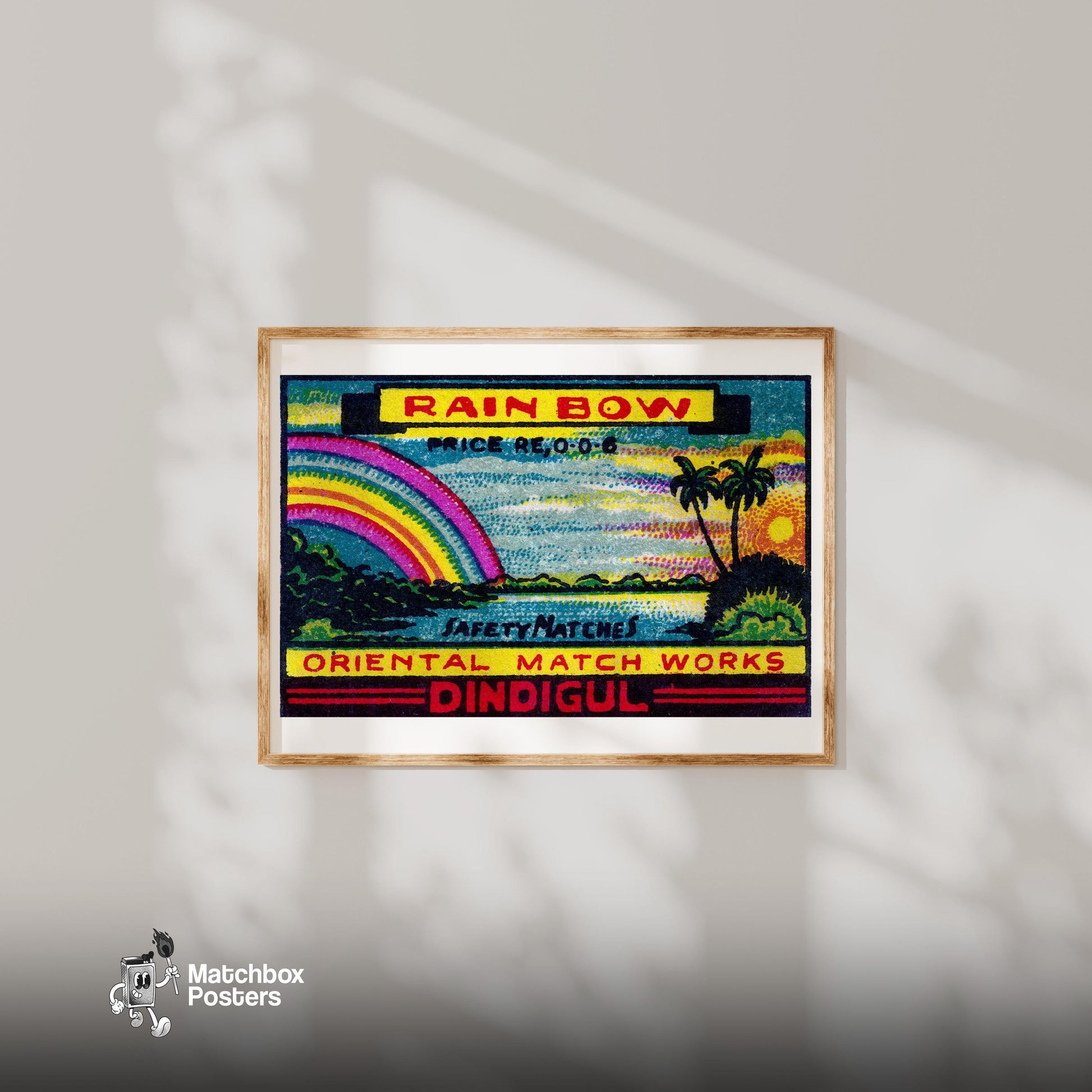 Rainbow: Vintage India Matchbox Label - vintage matchbox label print - bedroom mockup