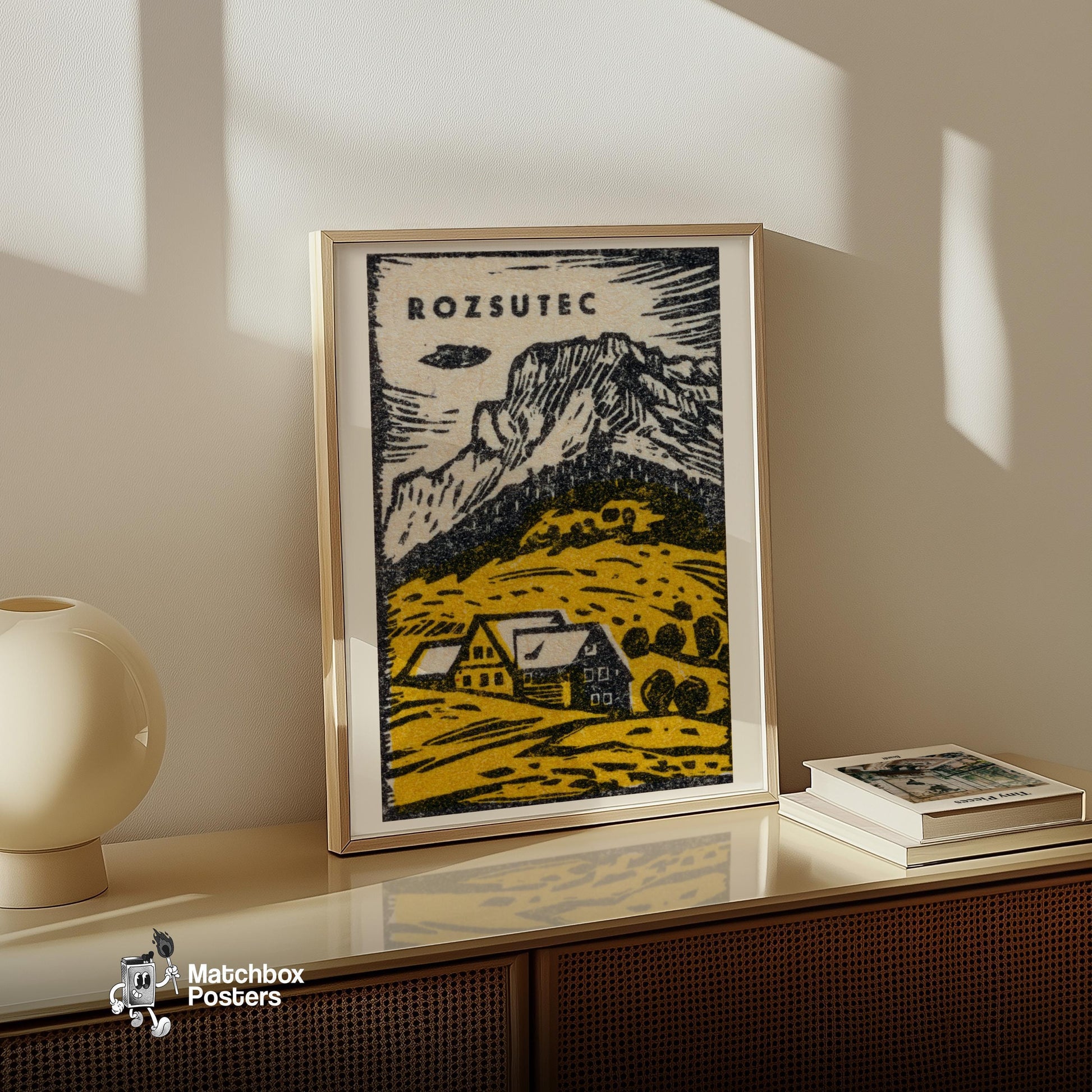 Mountain Scene - vintage matchbox label print - size comparison