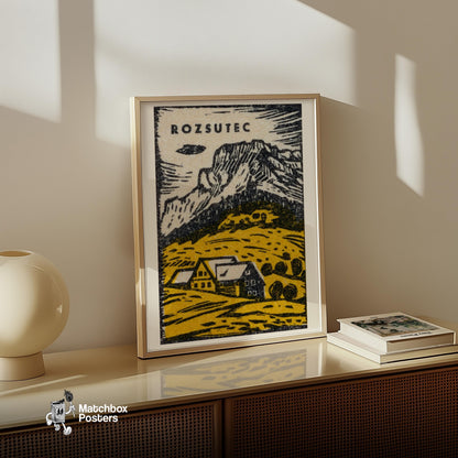 Mountain Scene - vintage matchbox label print - size comparison