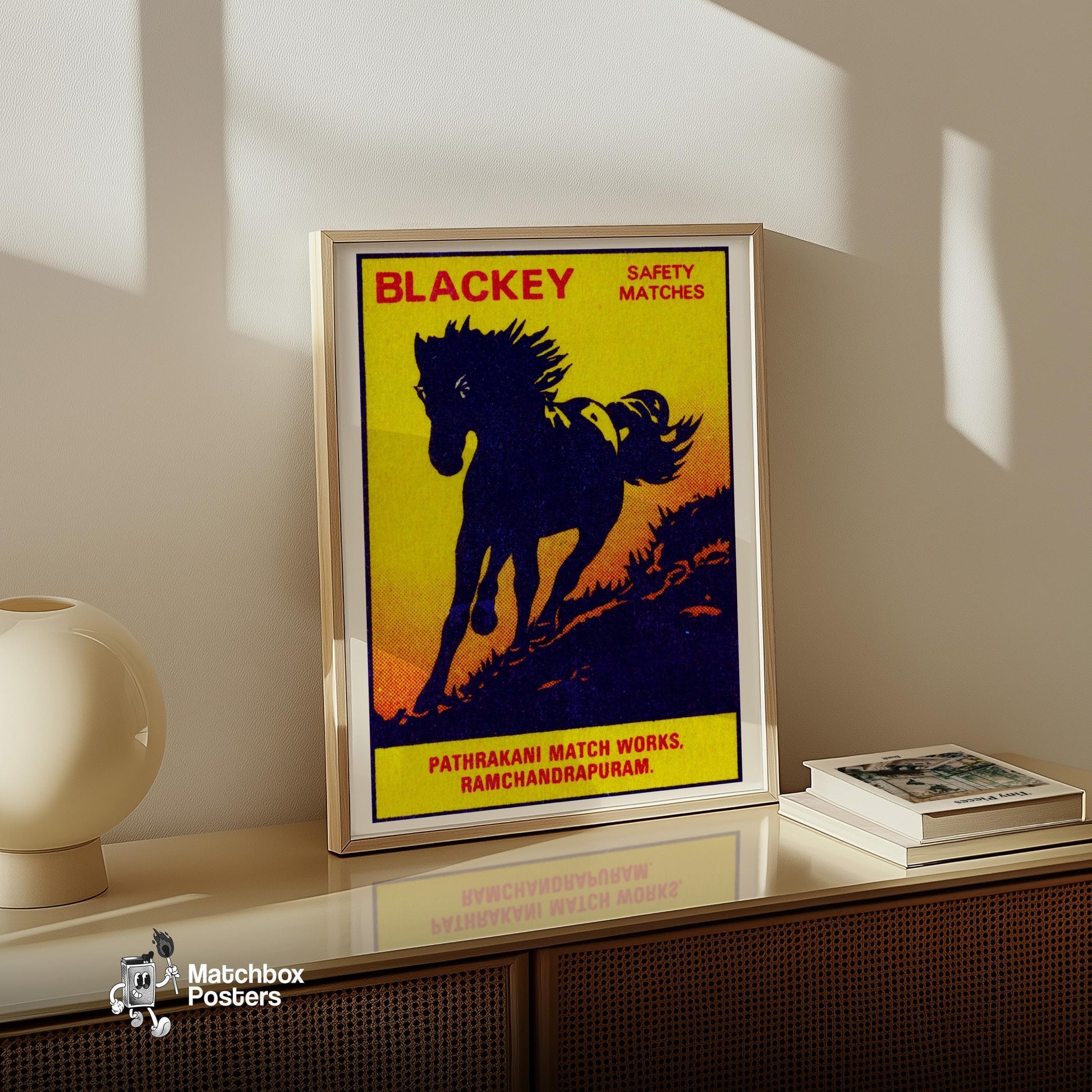 Blackey Horse - vintage matchbox label print - size comparison