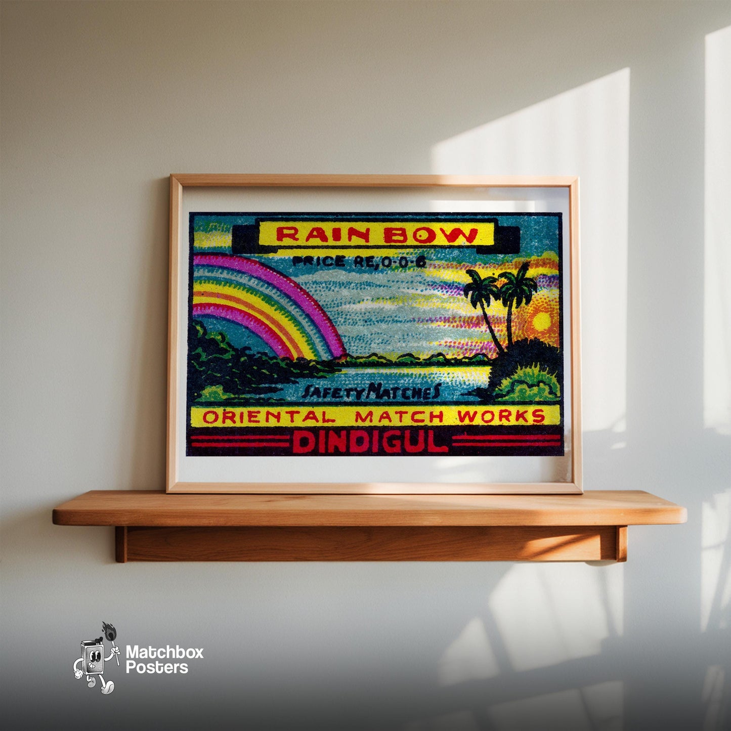 Rainbow: Vintage India Matchbox Label - vintage matchbox label print - size comparison