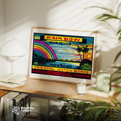 Rainbow: Vintage India Matchbox Label - vintage matchbox label print - office wall