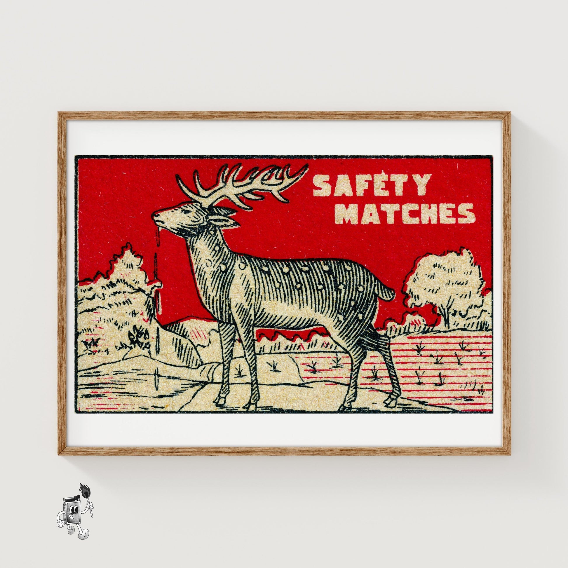 Deer Drinking Water - vintage matchbox label print