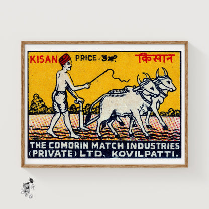 Farmer and Cows - vintage matchbox label print