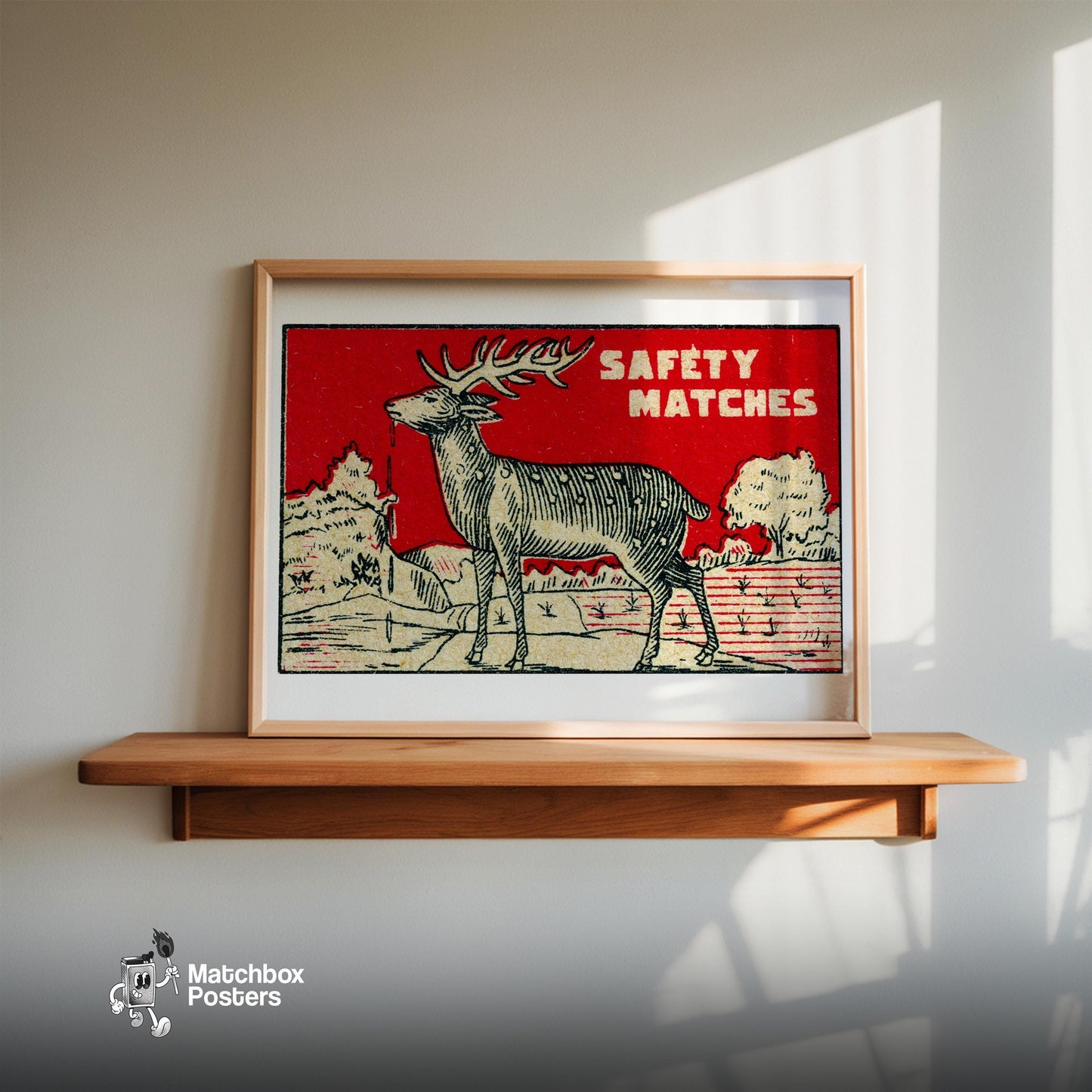 Deer Drinking Water - vintage matchbox label print - size comparison
