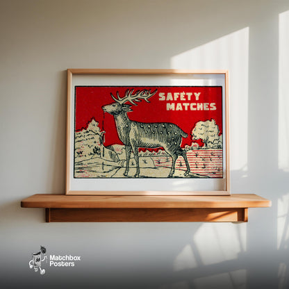 Deer Drinking Water - vintage matchbox label print - size comparison