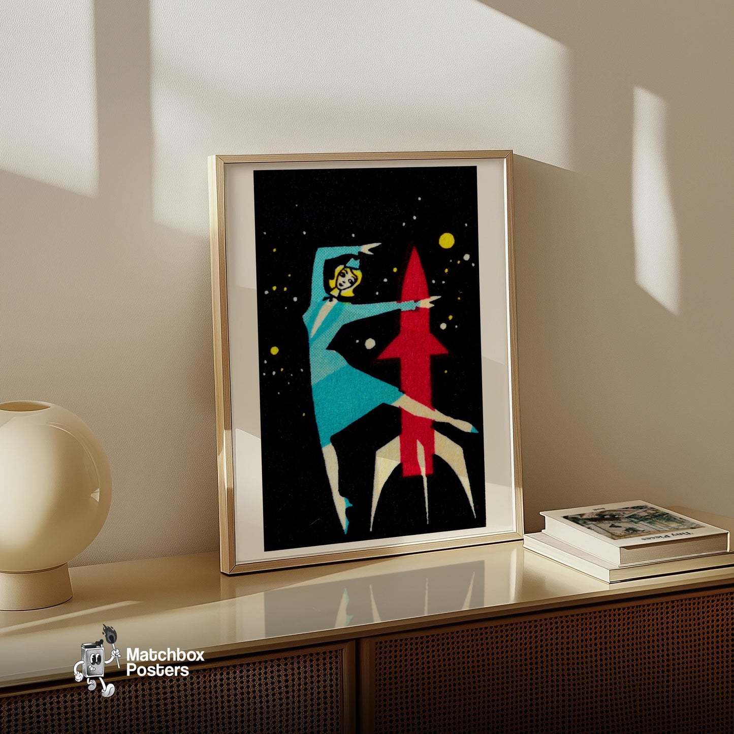 Rocket Dancer - vintage matchbox label print - size comparison