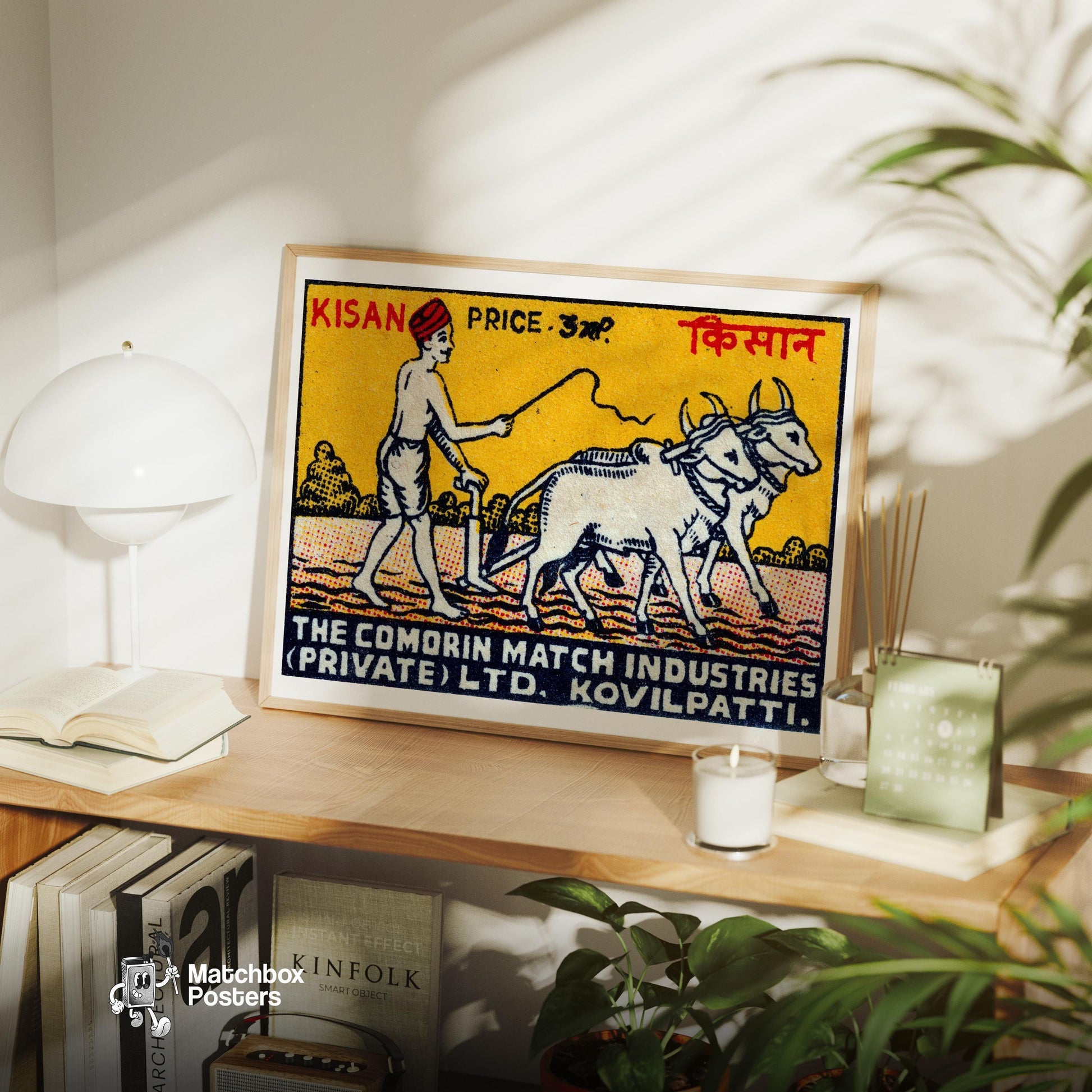 Farmer and Cows - vintage matchbox label print - office wall