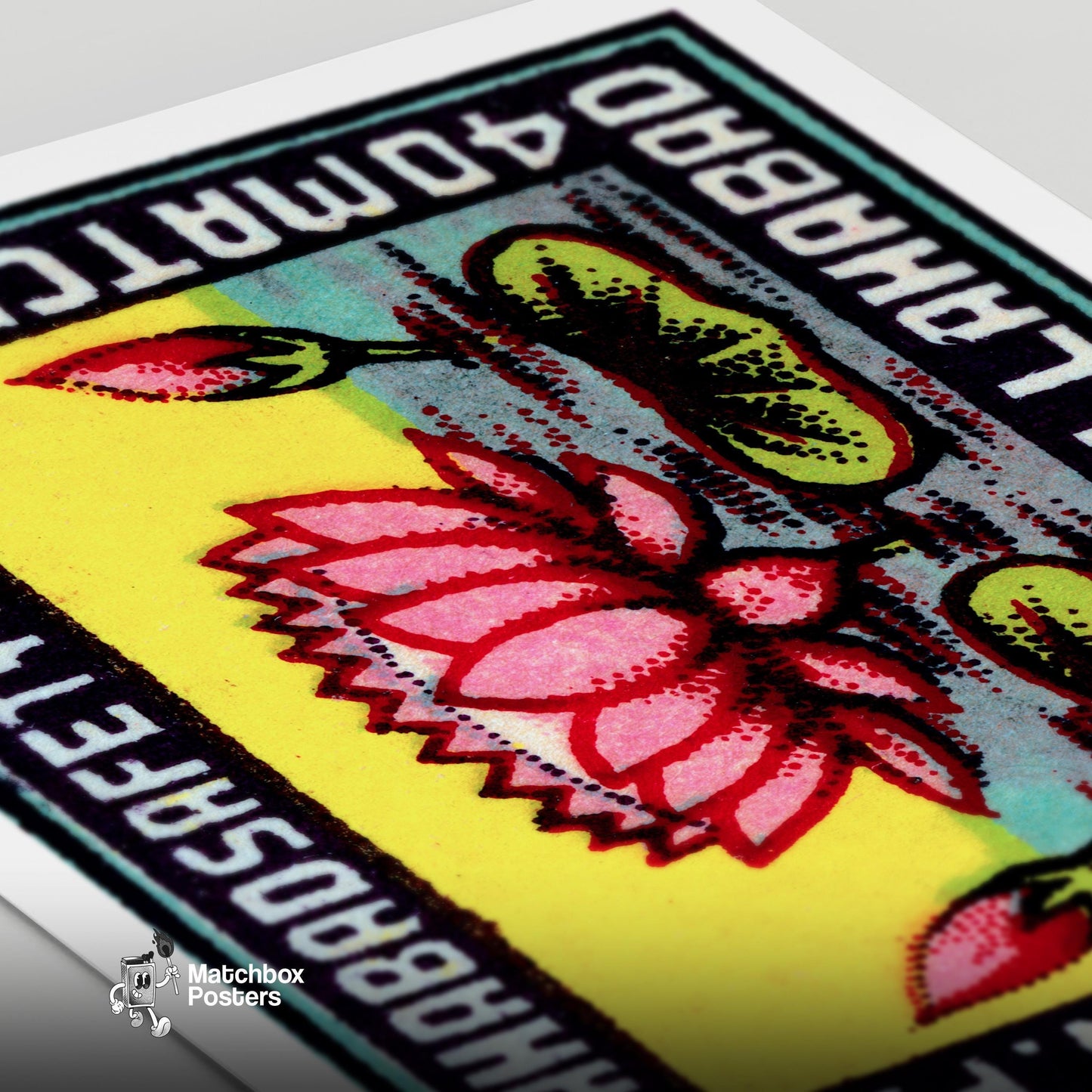 Pink Lotus Flower - vintage matchbox label print - close-up detail