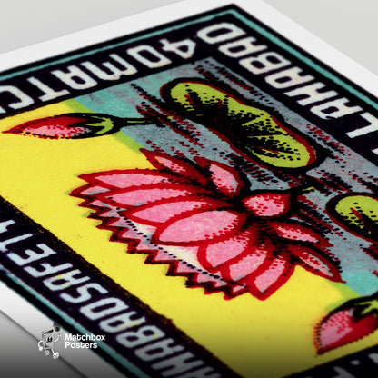 Pink Lotus Flower - vintage matchbox label print - close-up detail
