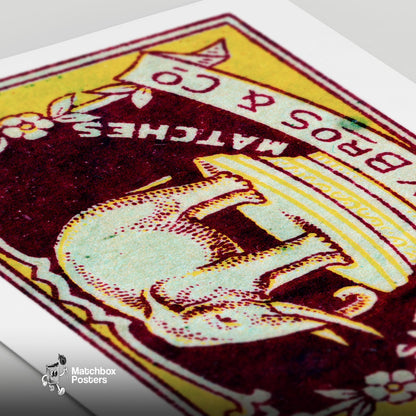 Yellow Elephant - vintage matchbox label print - close-up detail