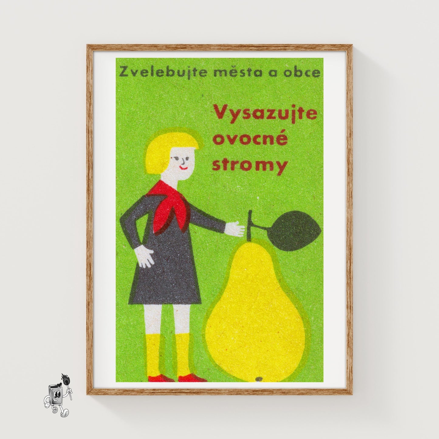 Person with Tree Sapling - vintage matchbox label print