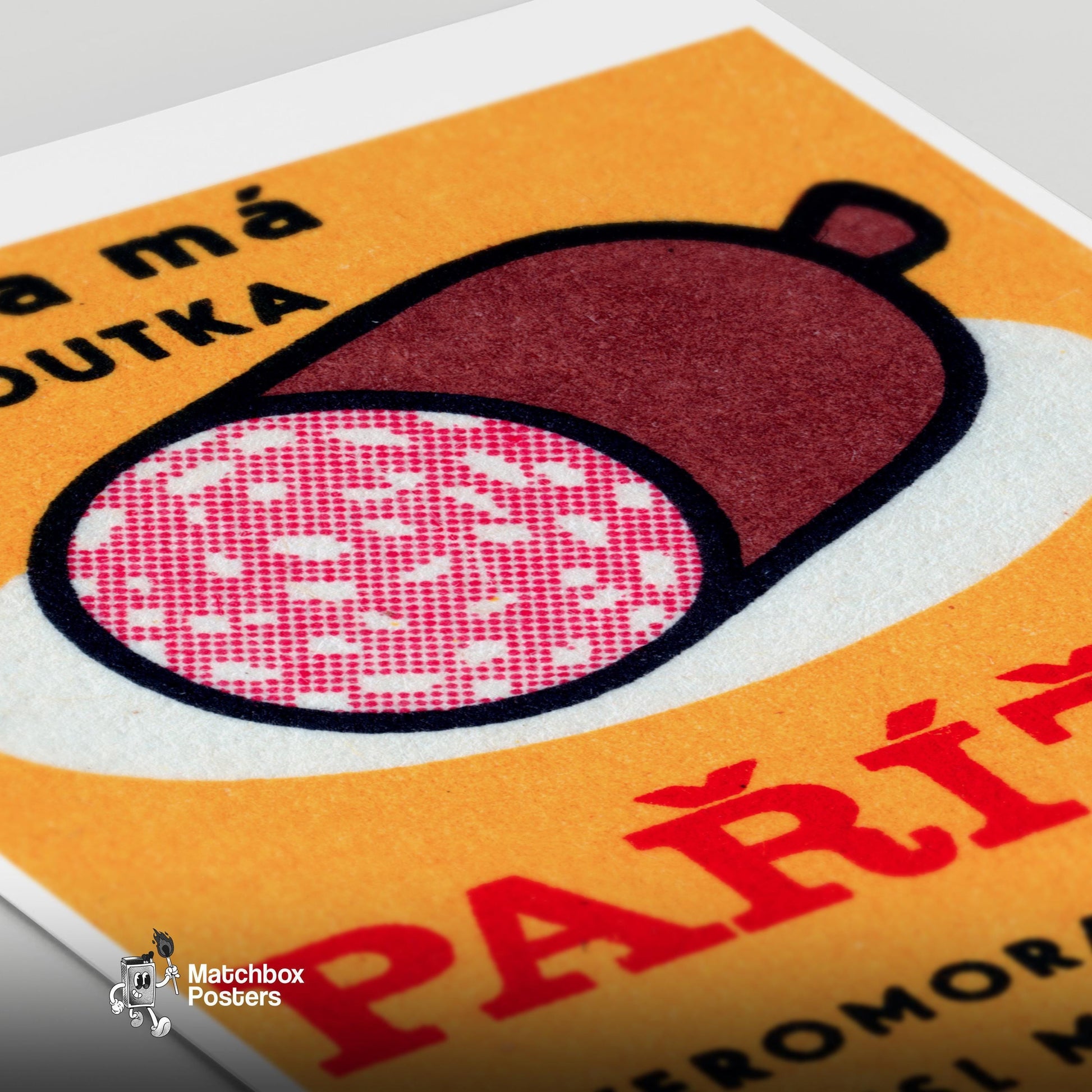Big Sausage Yellow - vintage matchbox label print - close-up detail