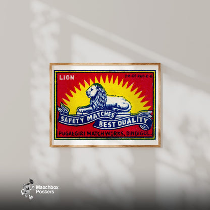 Royal Lion - vintage matchbox label print - bedroom mockup