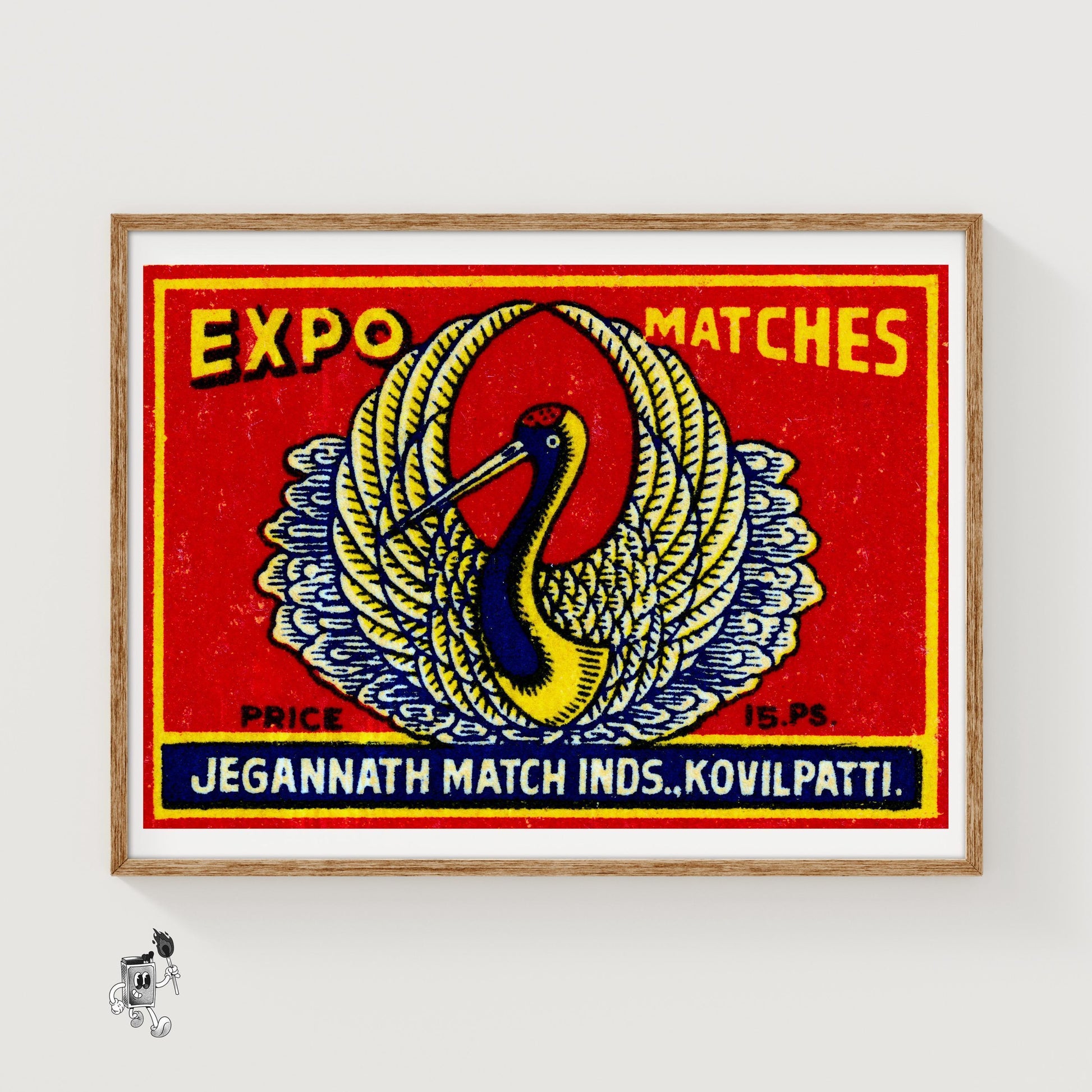 White Crane - vintage matchbox label print