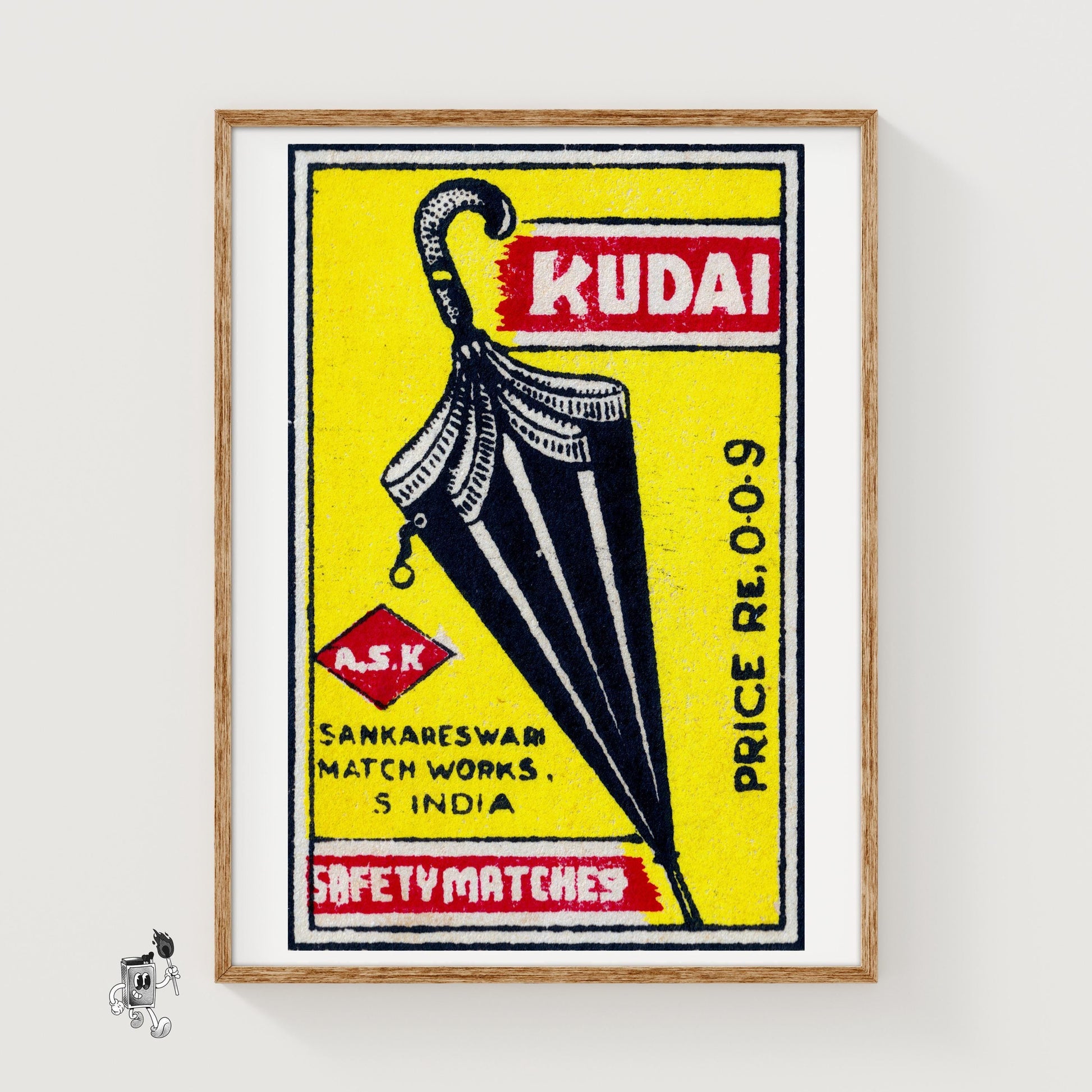 Black Umbrella - vintage matchbox label print