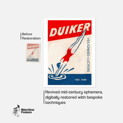 Diver - vintage matchbox label print - framed wall art preview