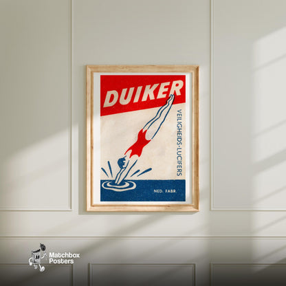 Diver - vintage matchbox label print - bedroom mockup