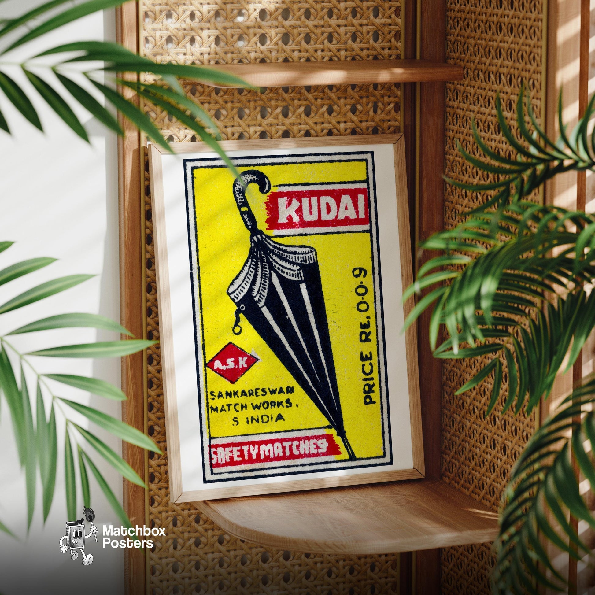 Black Umbrella - vintage matchbox label print - office wall