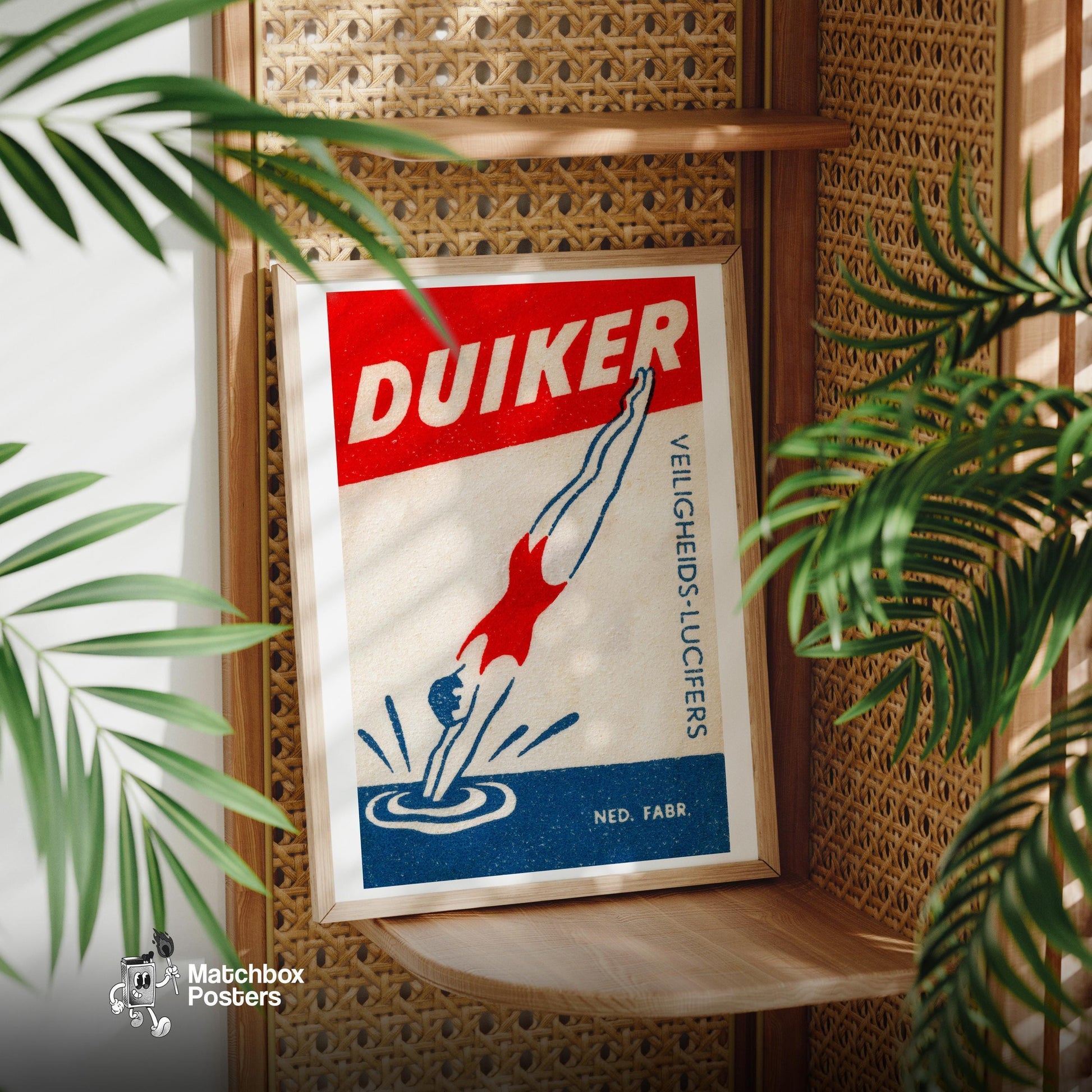 Diver - vintage matchbox label print - office wall