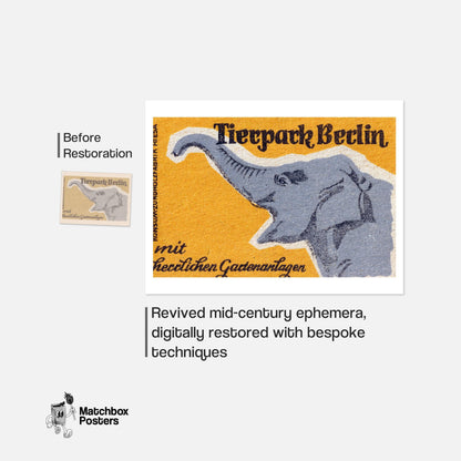 Orange Elephant - vintage matchbox label print - framed wall art preview