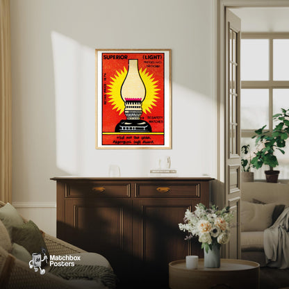 Bright Light - vintage matchbox label print - living room mockup