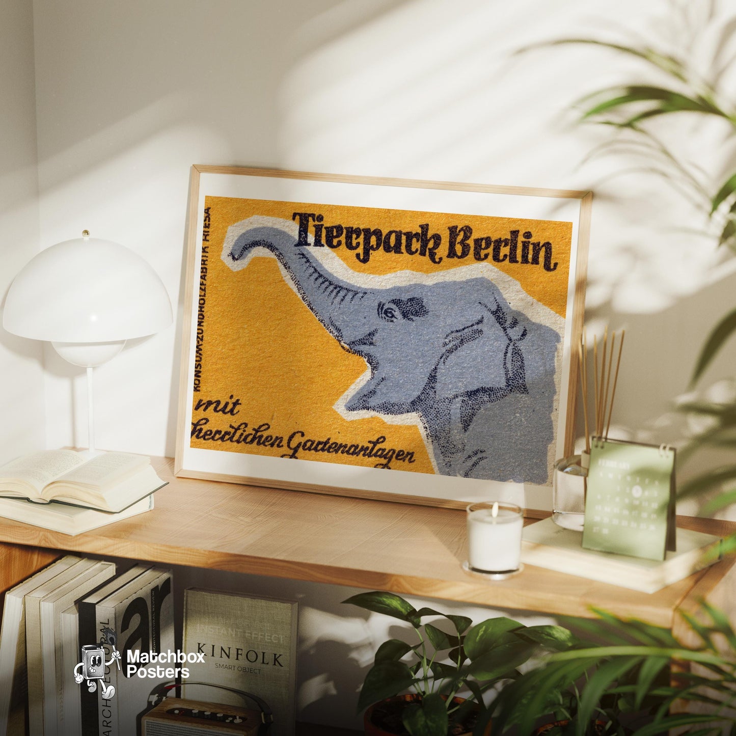 Orange Elephant - vintage matchbox label print - office wall