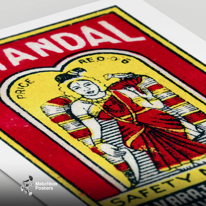 Illustration Of A Woman - vintage matchbox label print - close-up detail
