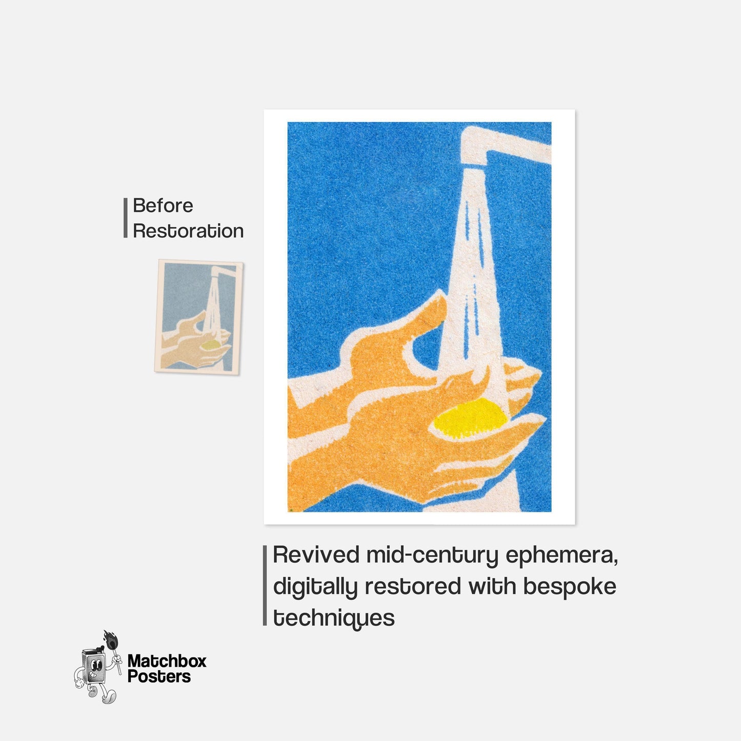 Washing Hands - vintage matchbox label print - framed wall art preview