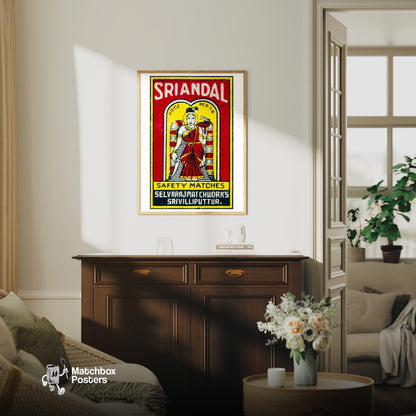 Illustration Of A Woman - vintage matchbox label print - living room mockup