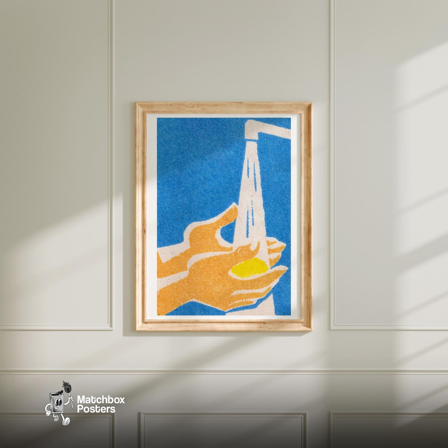 Washing Hands - vintage matchbox label print - bedroom mockup