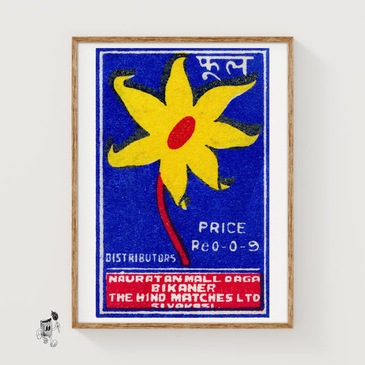 Yellow Flower - vintage matchbox label print