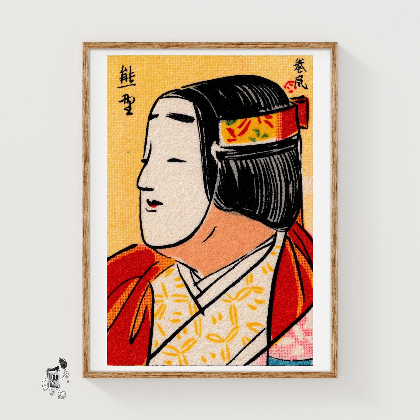 Japanese Noh Mask - vintage matchbox label print