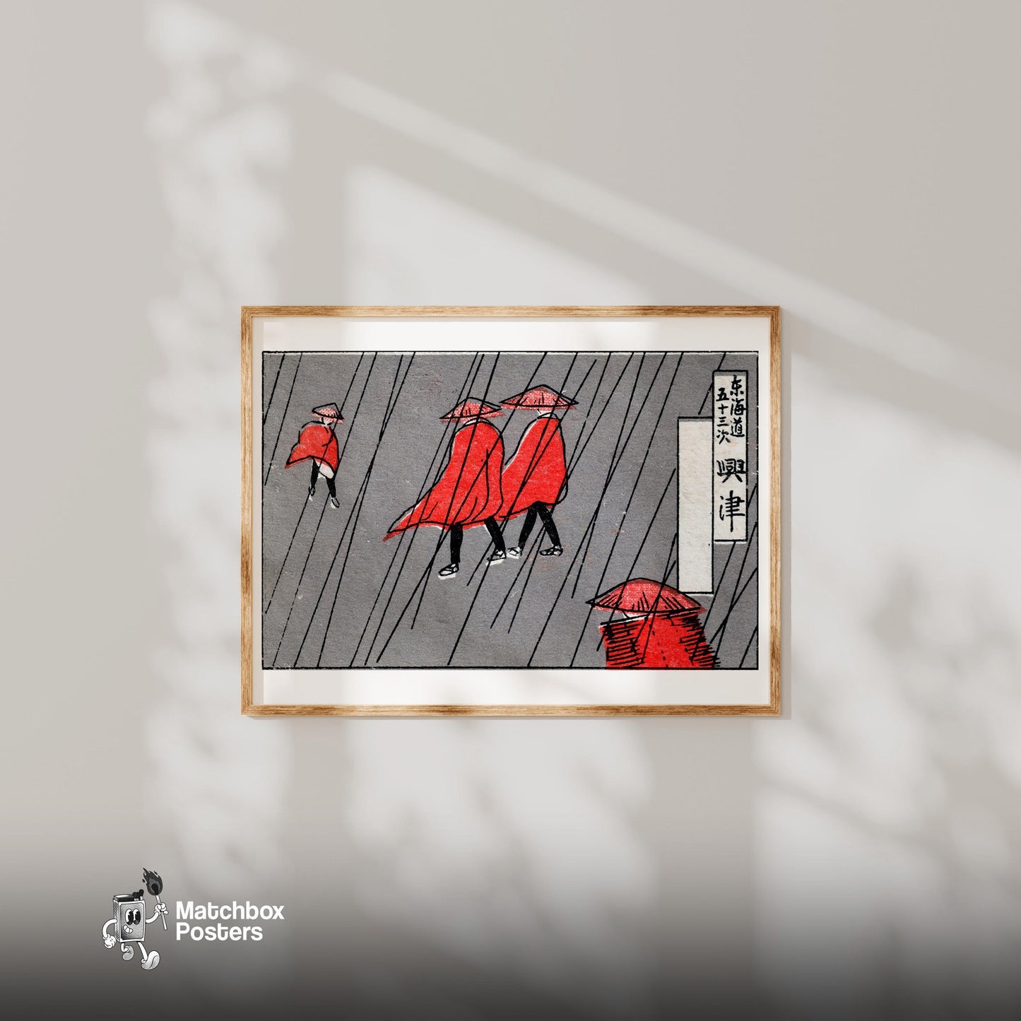 Red Raincoats - vintage matchbox label print - bedroom mockup